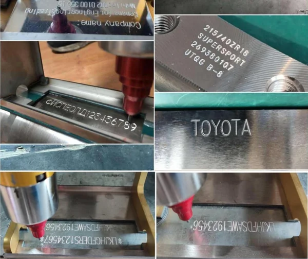 Examples of deep metal marking on plates and shafts